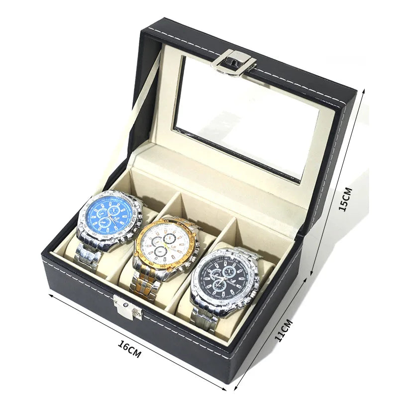 Watch Organizer Storage Box for Watches, PU Leather with Clear Glass Lid, 12 Slots 4