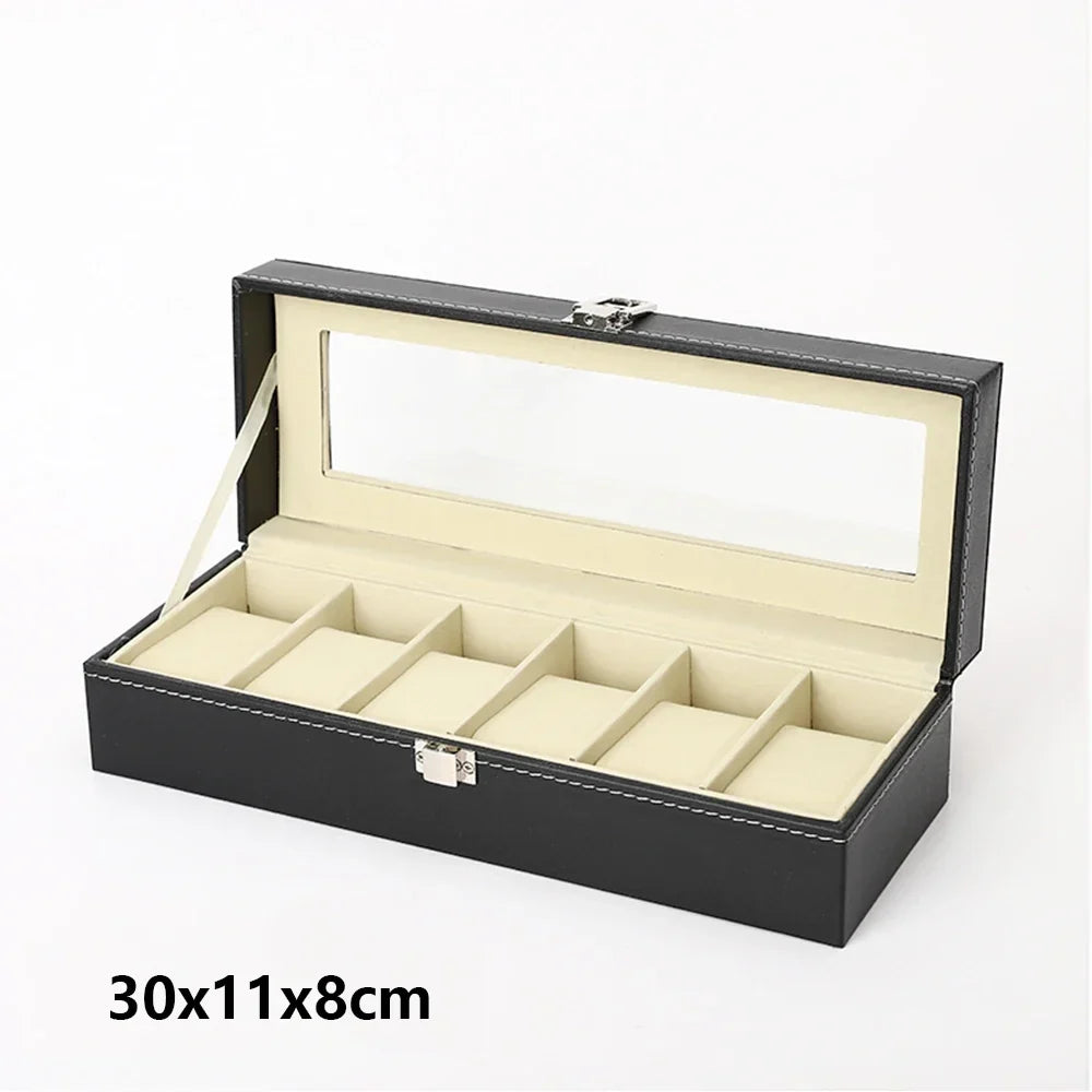 Watch Organizer Storage Box for Watches, PU Leather with Clear Glass Lid, 12 Slots 6
