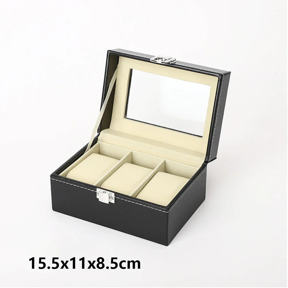 Watch Organizer Storage Box for Watches, PU Leather with Clear Glass Lid, 12 Slots 7