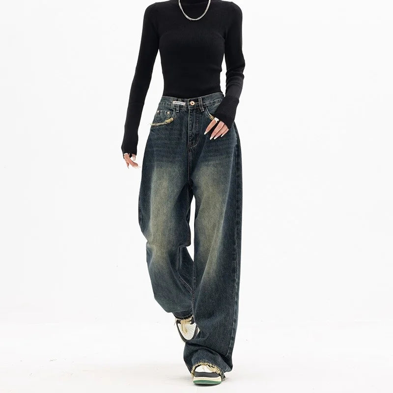 UrbanBloom – Damen High-Waist Jeans mit weiter Beinform – Vintage Harajuku Look