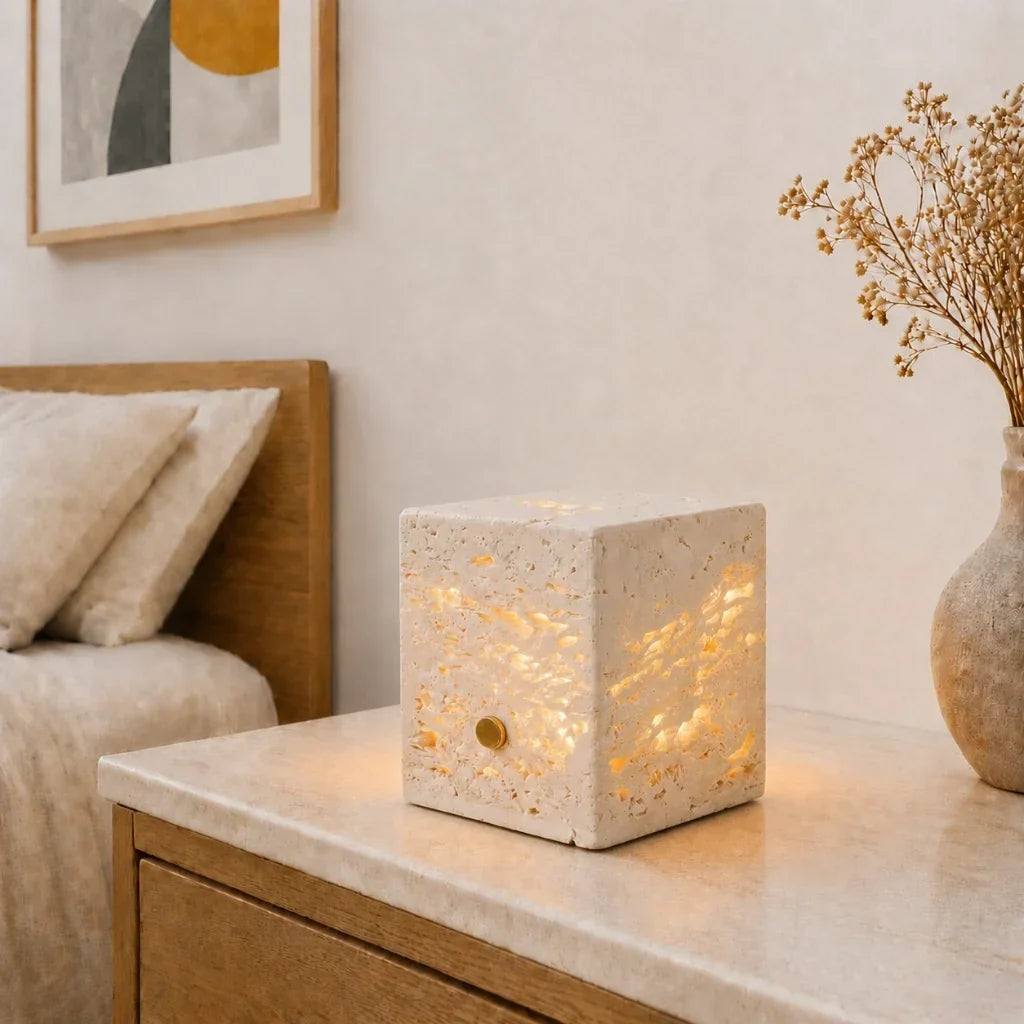 Wrenn Wabi Sabi Travertine House Shaped Table Lamp 2