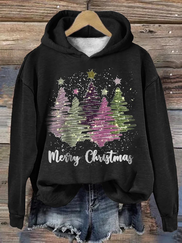 Xmas Hoodie | Women's Loose Fit | Christmas Tree Pullover Sweatshirt