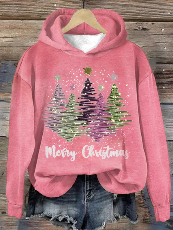 Xmas Hoodie | Women's Loose Fit | Christmas Tree Pullover Sweatshirt