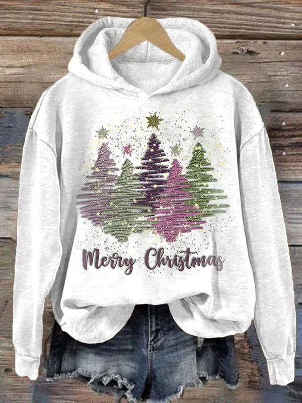 Xmas Hoodie | Women's Loose Fit | Christmas Tree Pullover Sweatshirt
