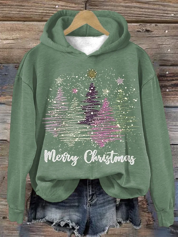 Xmas Hoodie | Women's Loose Fit | Christmas Tree Pullover Sweatshirt