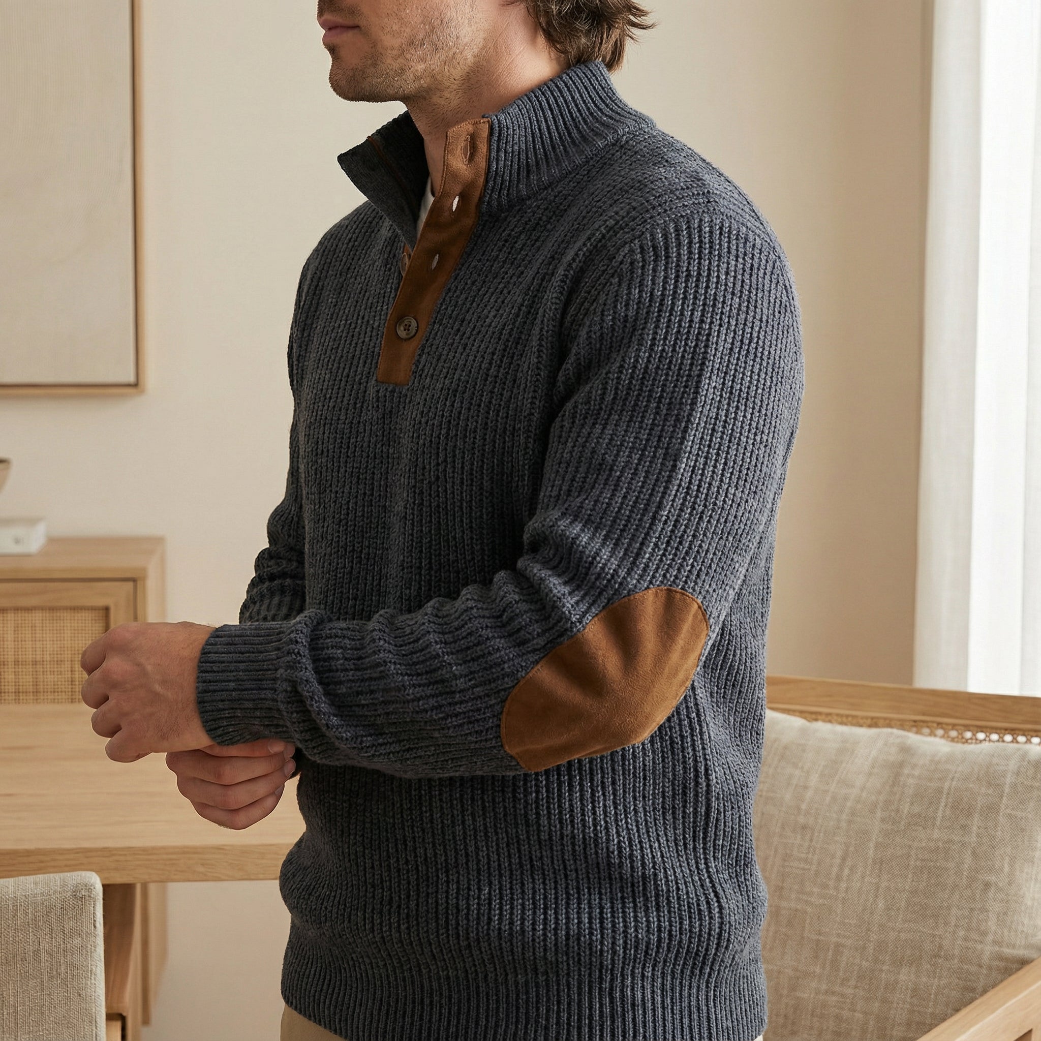 Pull-over de plein air pour hommes – Tricot structuré, matériau robuste et coupe confortable