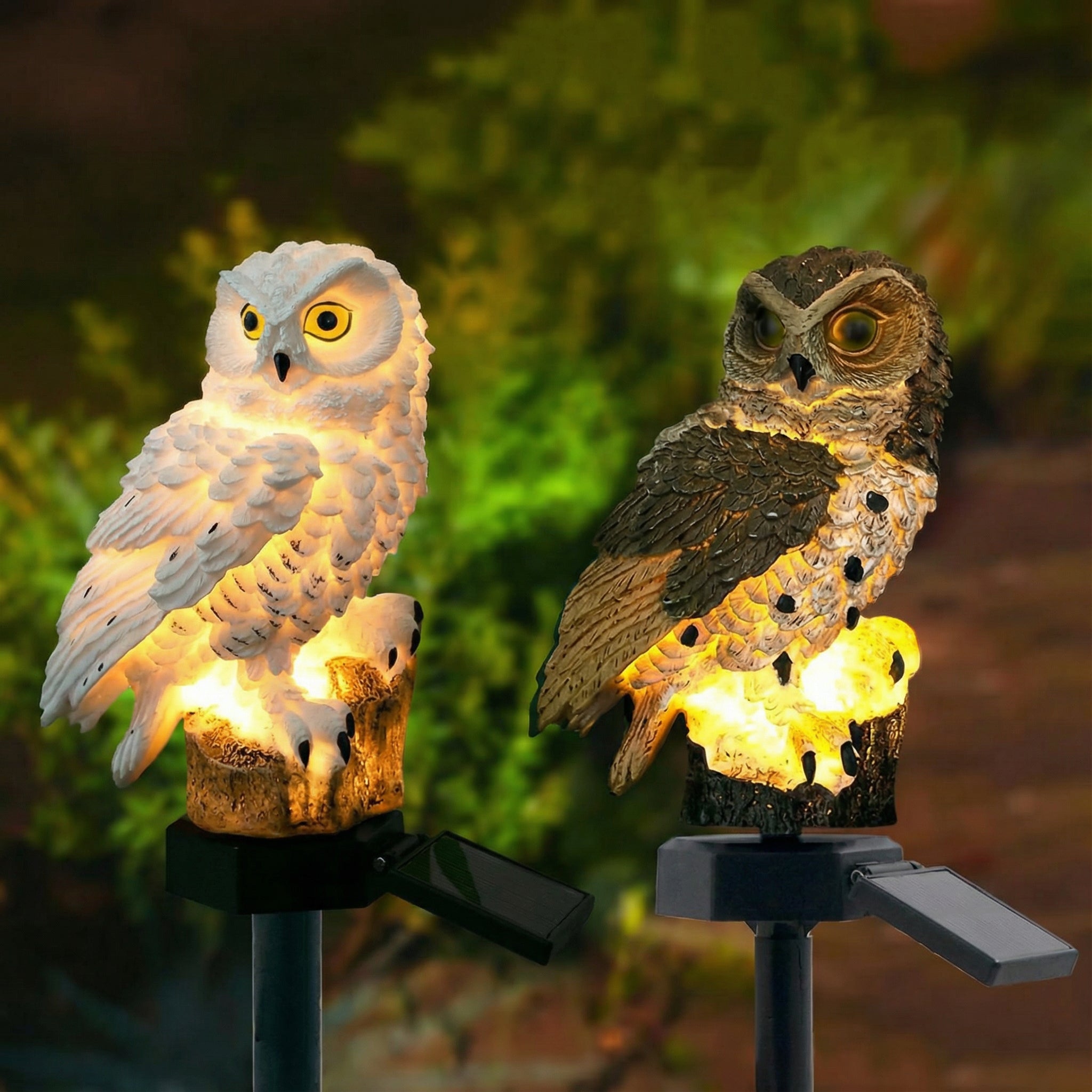 Lampe de jardin solaire – Motif hibou décoratif, lumière chaude et utilisation sans fil