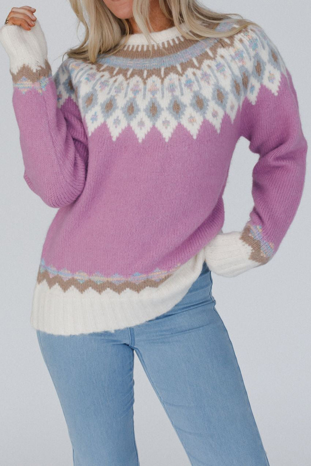 Maglione geometrico con scollo rotondo e maniche lunghe