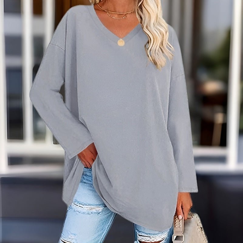 Anastasia – Dámske tričko s dlhým rukávom a výstrihom do V z bavlnenej zmesi