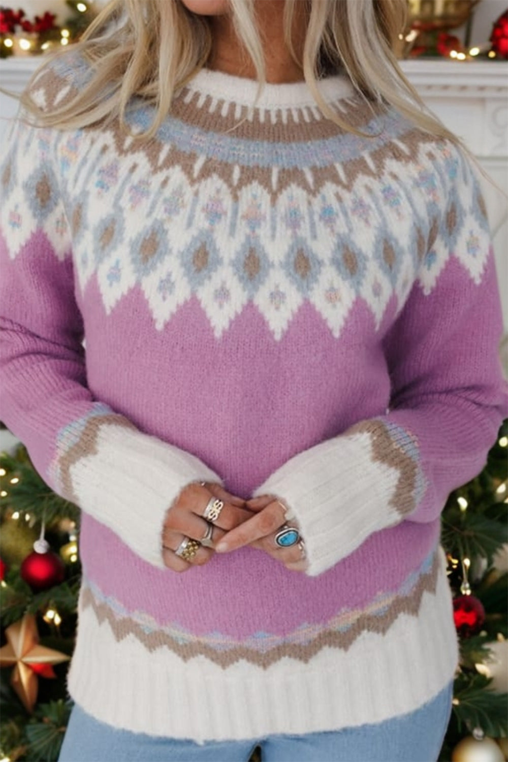 Maglione geometrico con scollo rotondo e maniche lunghe