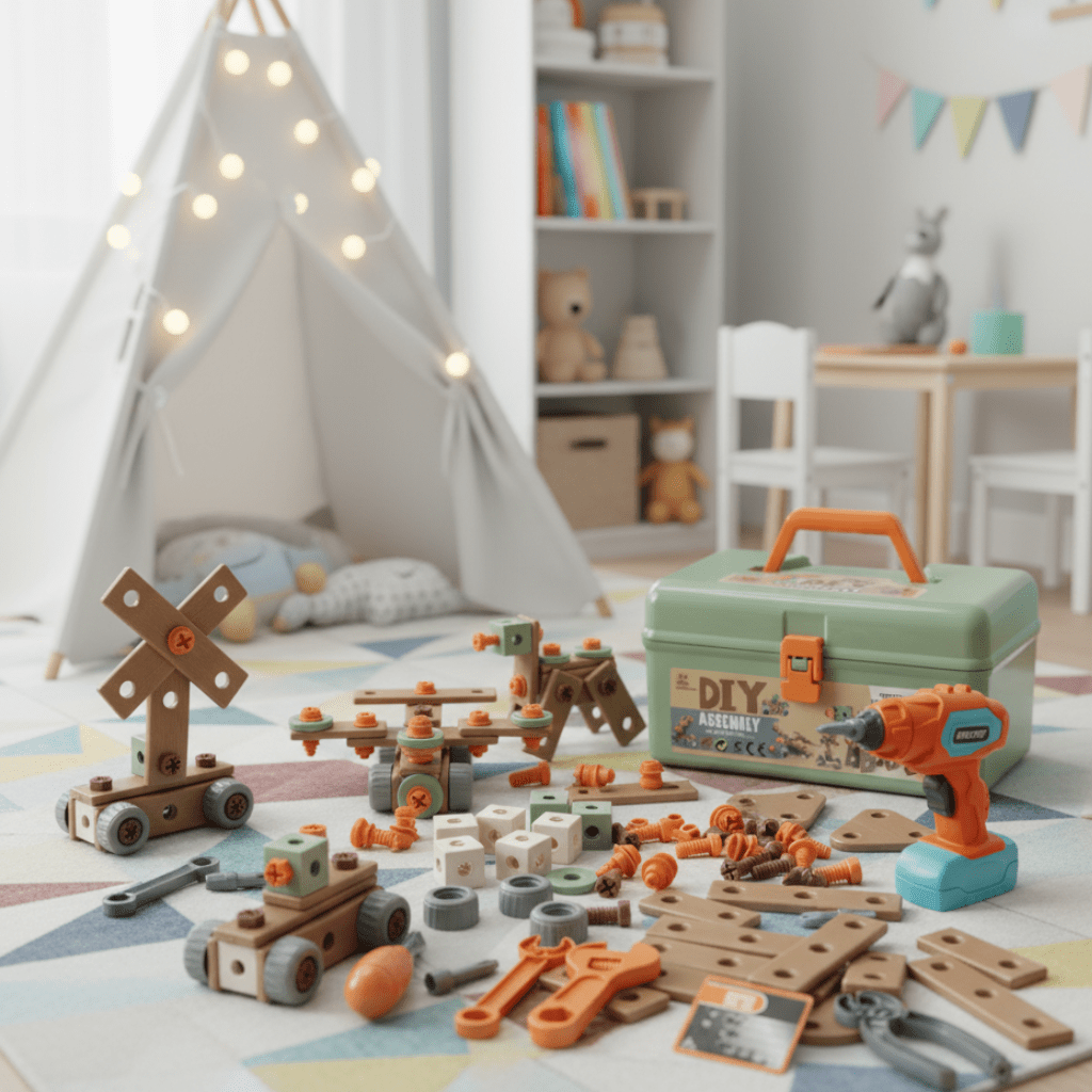 Kinder Werkzeugkoffer – Großes Bau-Set mit Elektrischem Schrauber & Viel Zubehör