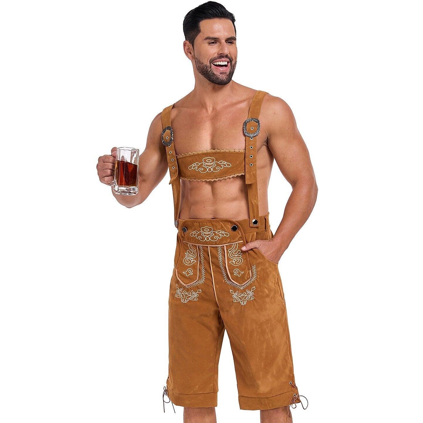 Alpenstolz – Herre-læderbukser med broderi & seler – Oktoberfest look