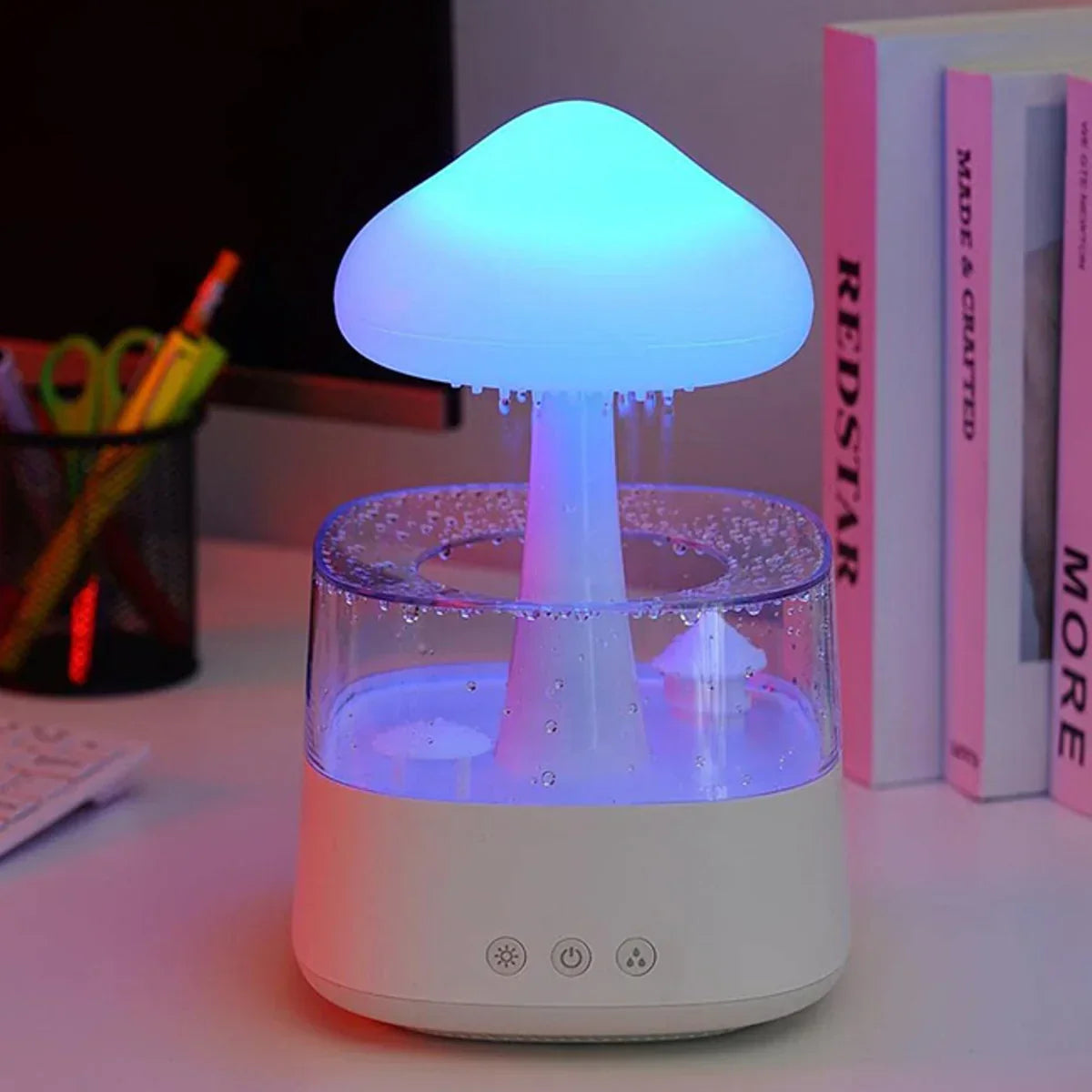 CalmCloud – Umidificatore d'aria a pioggia con design a fungo e nuvola – Sonno e rilassamento