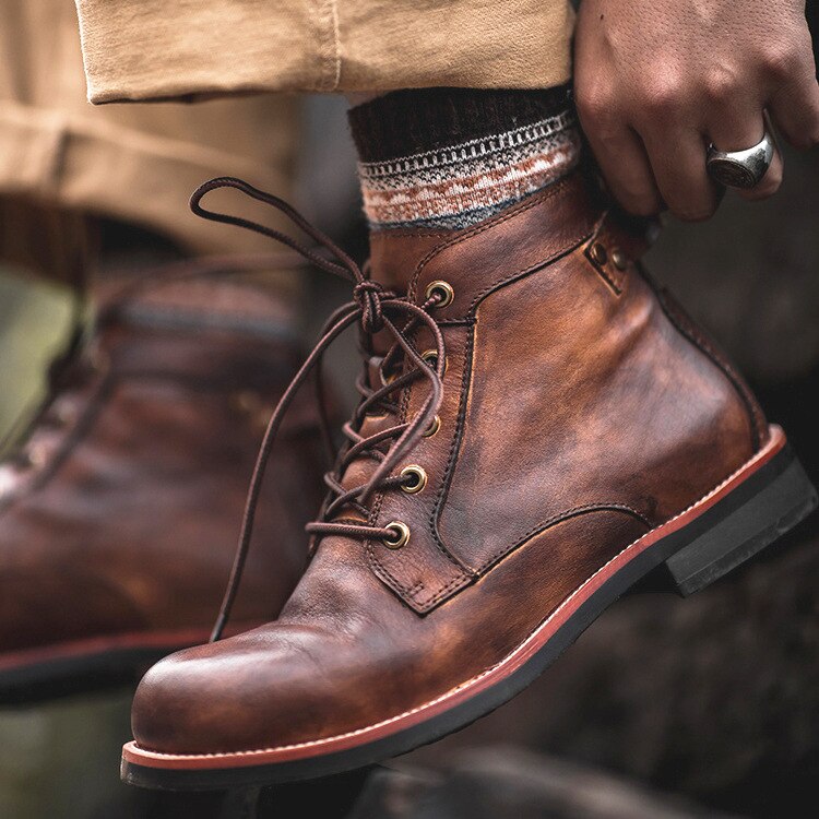 Stivali in pelle da uomo – Materiale superiore robusto e soletta imbottita per uso quotidiano e outdoor