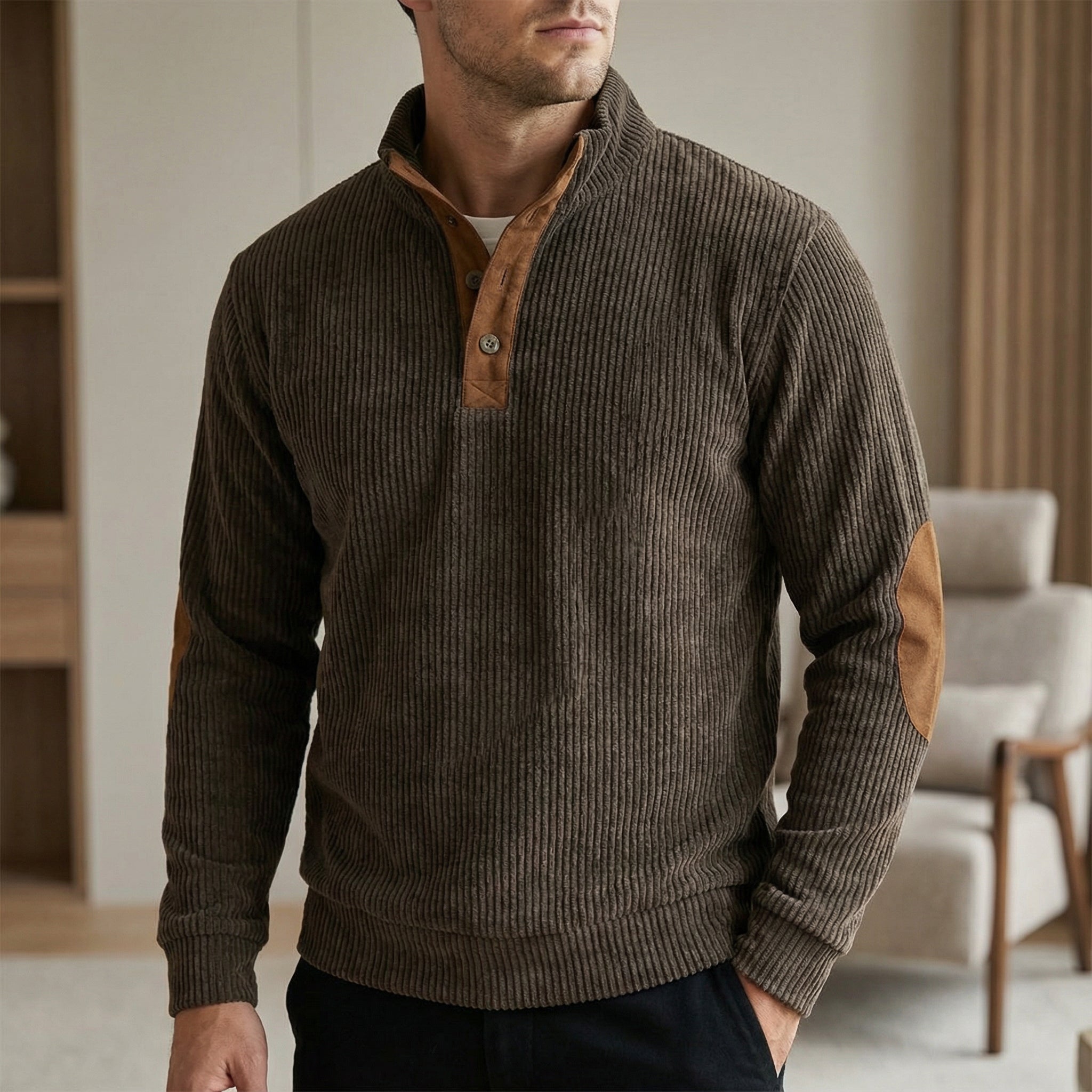 Pull-over de plein air pour hommes – Tricot structuré, matériau robuste et coupe confortable