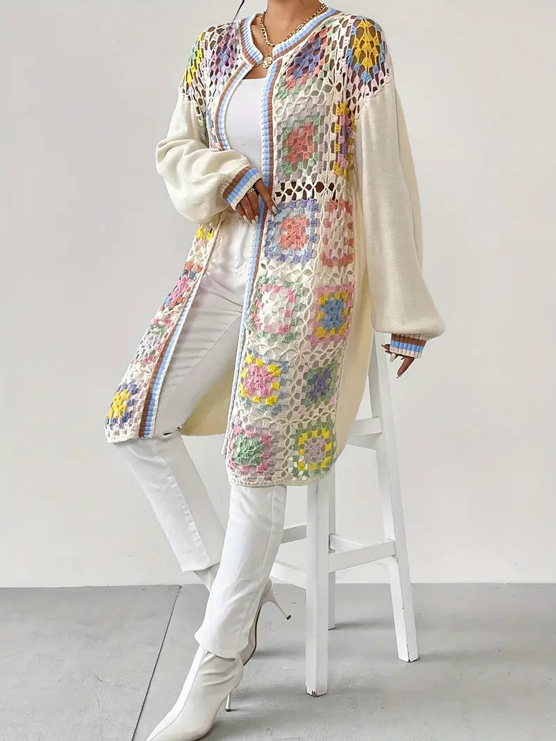 Renny - Lebendiger gehäkelter Drop Shoulder Cardigan für einen trendigen Look