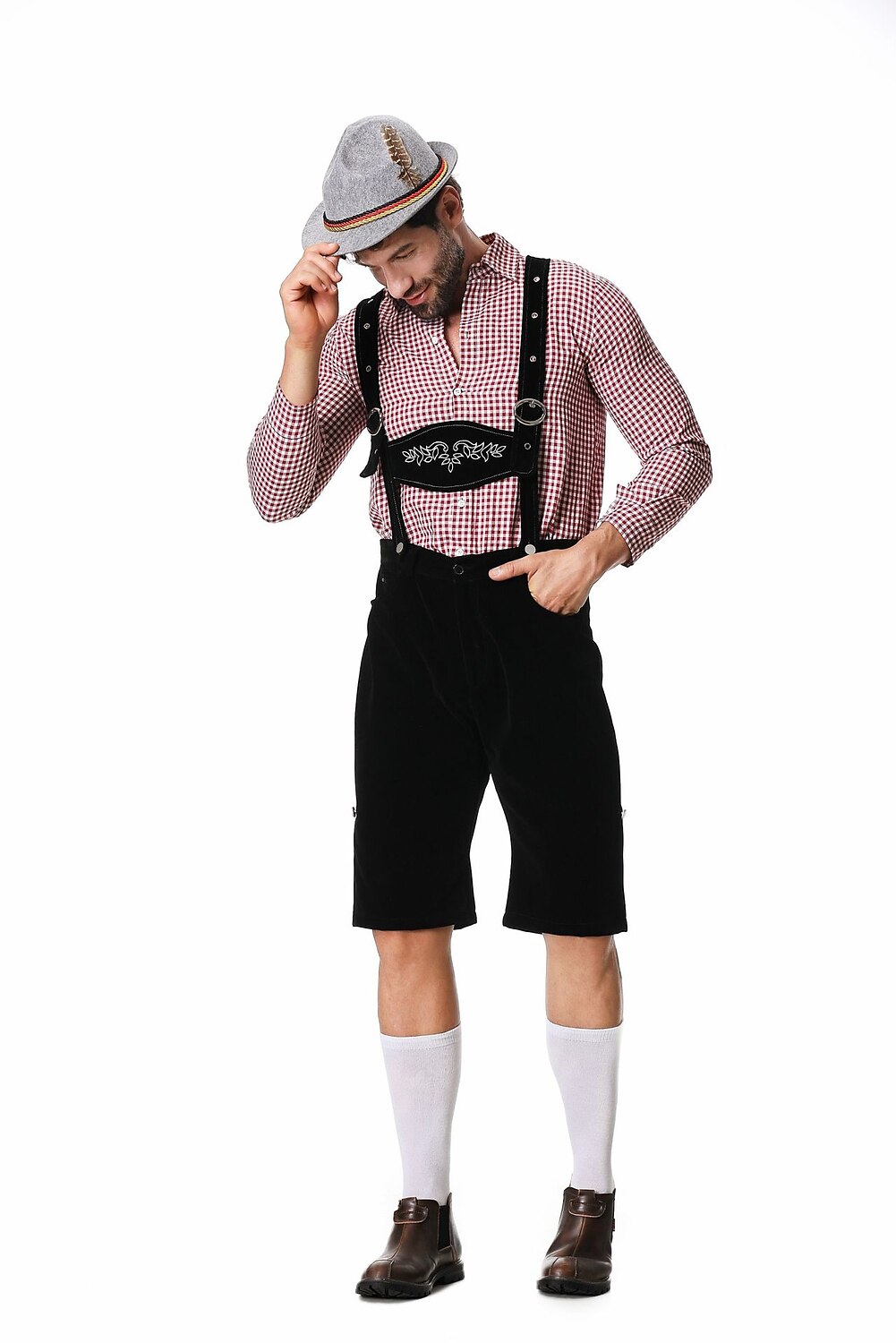 Gaudibursch – pánsky kostým s košeľou, trakovými nohavicami a klobúkom – Oktoberfest set