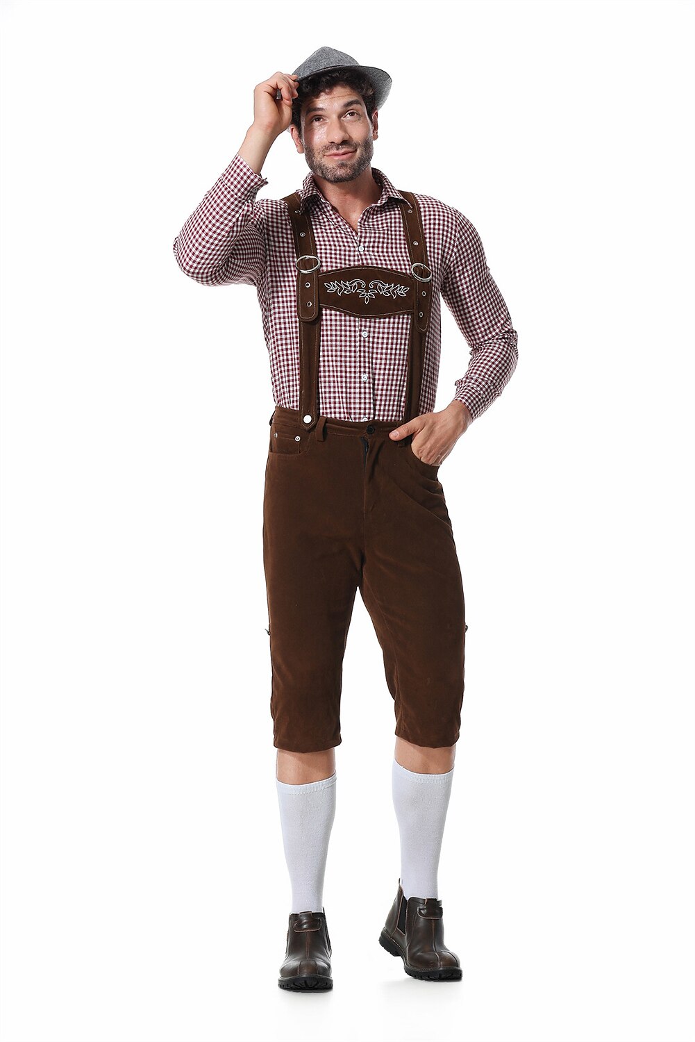 Gaudibursch – pánsky kostým s košeľou, trakovými nohavicami a klobúkom – Oktoberfest set
