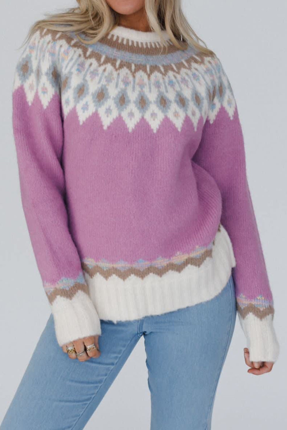 Maglione geometrico con scollo rotondo e maniche lunghe