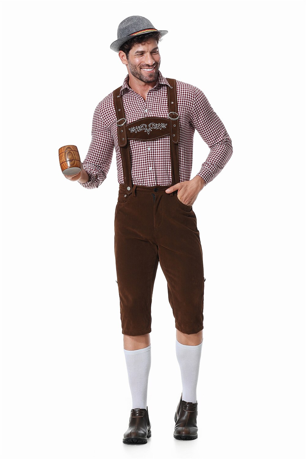 Gaudibursch – pánsky kostým s košeľou, trakovými nohavicami a klobúkom – Oktoberfest set
