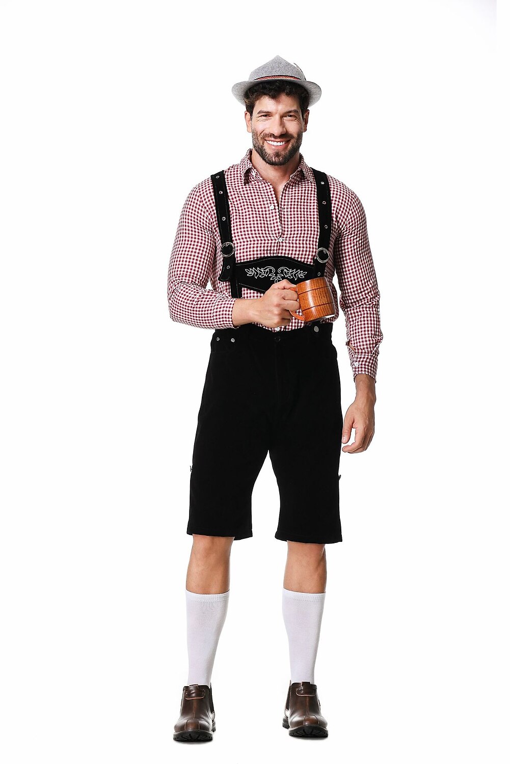 Gaudibursch – pánsky kostým s košeľou, trakovými nohavicami a klobúkom – Oktoberfest set