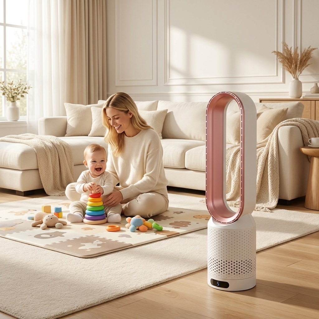 AirPure refroidisseur d'air 3-en-1 avec filtre à air, oscillation et commande tactile LED – sans pales, silencieux et moderne