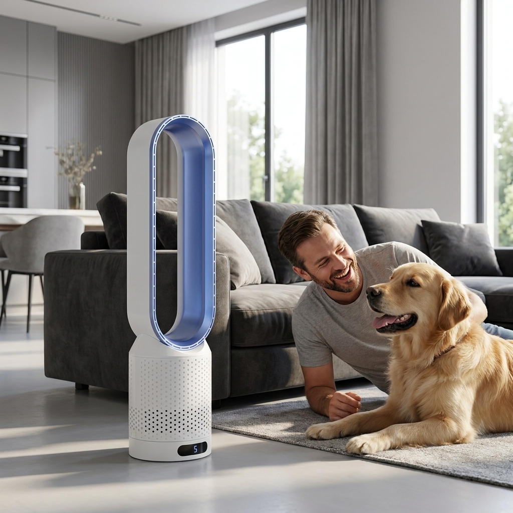 AirPure refroidisseur d'air 3-en-1 avec filtre à air, oscillation et commande tactile LED – sans pales, silencieux et moderne