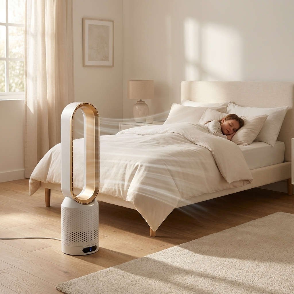AirPure refroidisseur d'air 3-en-1 avec filtre à air, oscillation et commande tactile LED – sans pales, silencieux et moderne