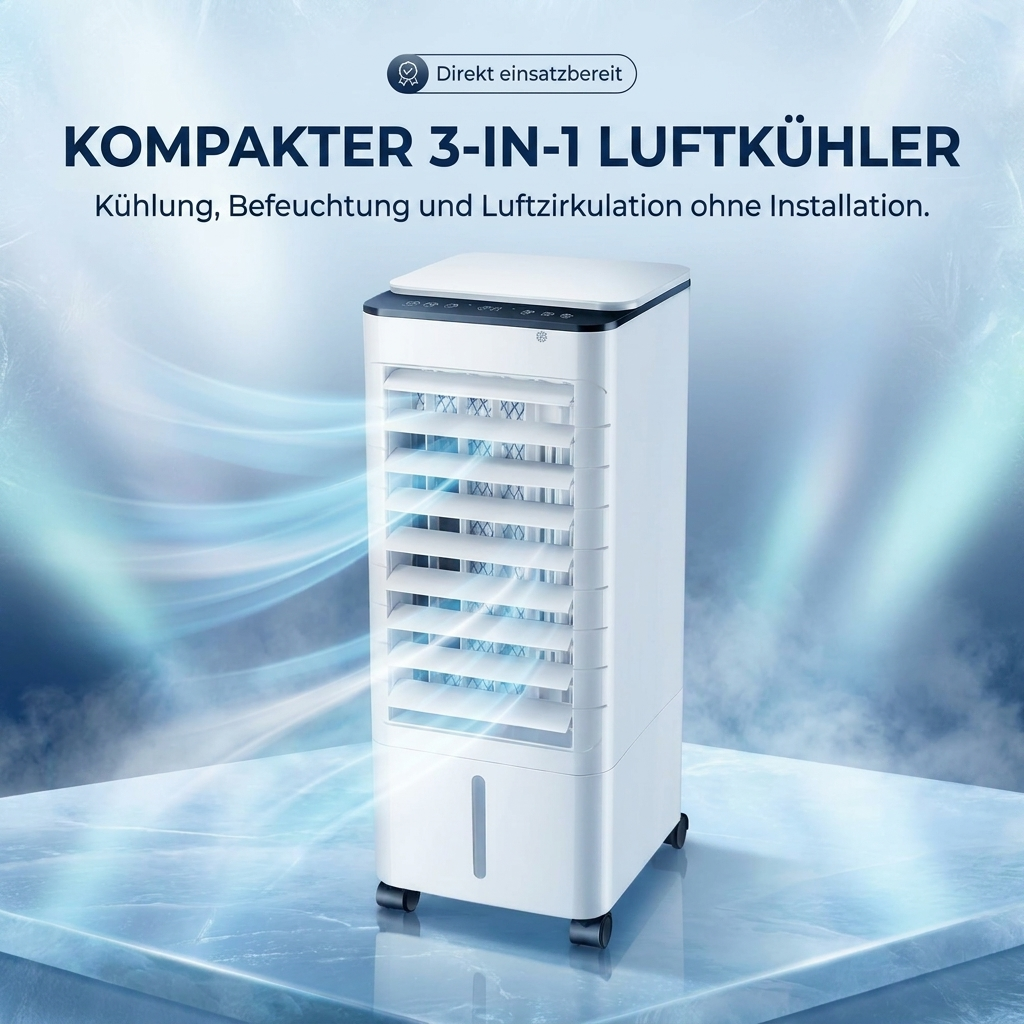 Luftkühler – Mobiler 3-in-1 Verdunstungskühler mit Wasserkühlung