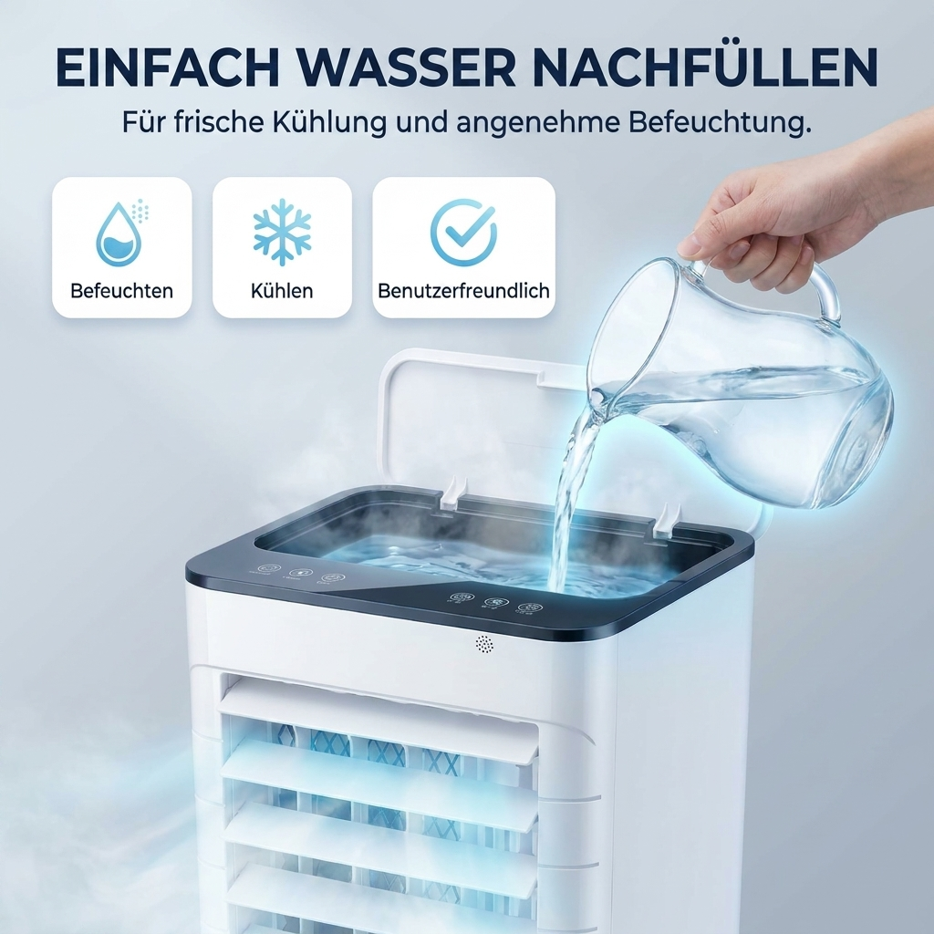 Luftkühler – Mobiler 3-in-1 Verdunstungskühler mit Wasserkühlung