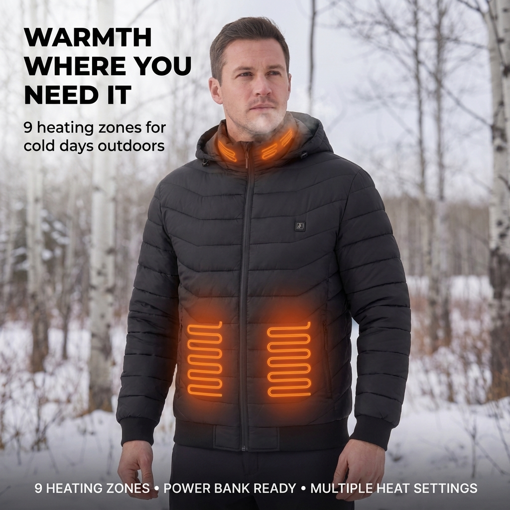 Verwarmde jas – negen warmtezones, waterdicht en winddicht VestraGear