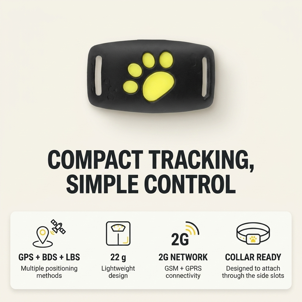 Localizzatore GPS per cani e gatti – Posizionamento in tempo reale con design compatto e batteria durevole