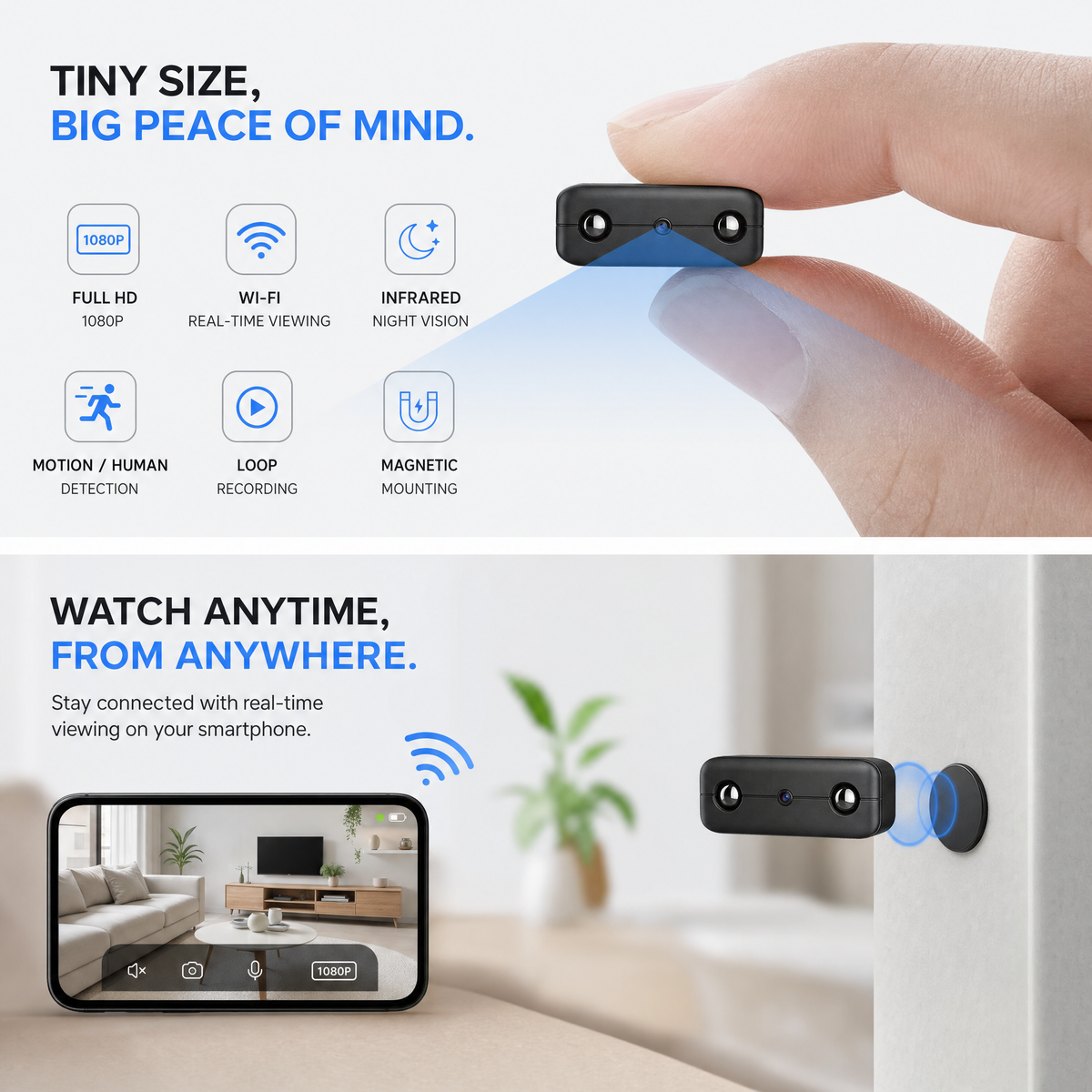 Mini camera – compact design, Full-HD opname & nachtzichtfunctie