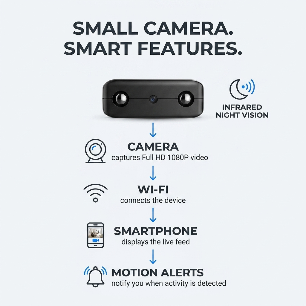 Mini camera – compact design, Full-HD opname & nachtzichtfunctie