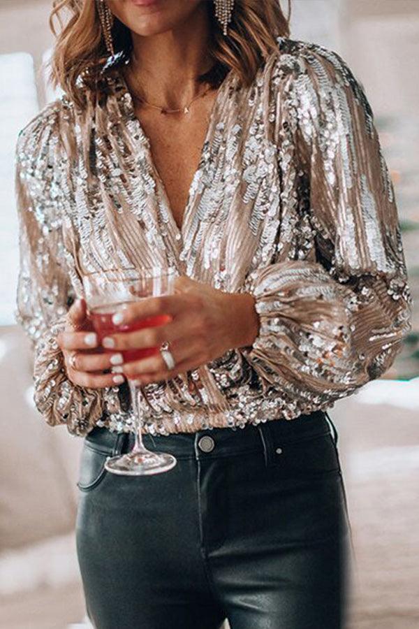 Ilse Bluse | Funkelndes Glitzer-V-Ausschnitt-Top für glamouröse Party-Anlässe