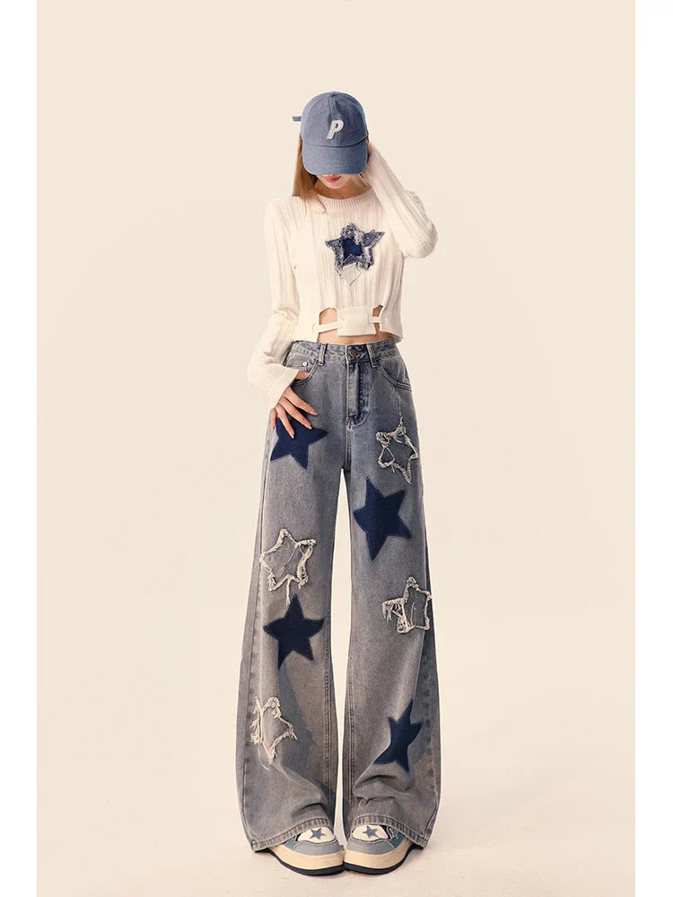 Vintage Denim Jeans mit Sternen | Komfortable und Stilvolle Streetwear