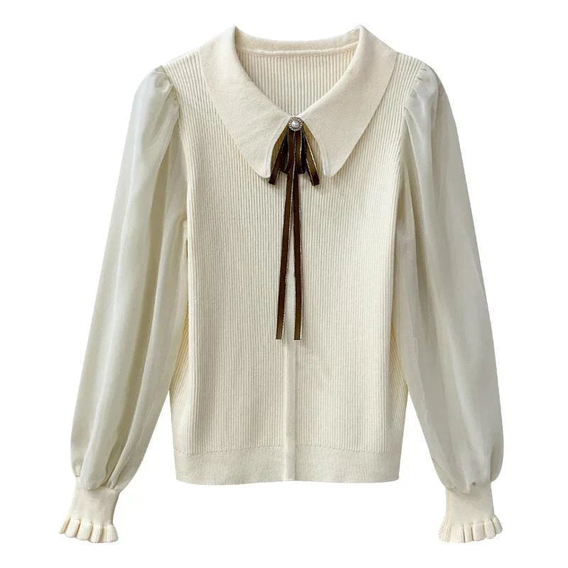 Pull en chiffon élégant | Pull élégant avec manches lanterne et col