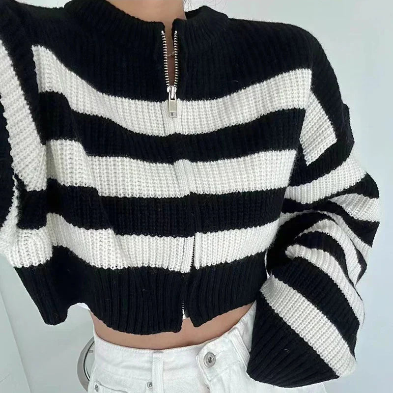 Pruhovaný pohodlný sveter na zips | Štýlový a pohodlný sveter