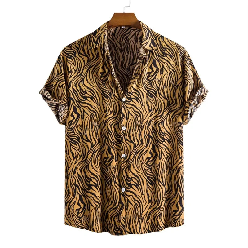 Leopard-Hemd im Hawaii-Stil | Kurzarm-Retro-Slim-Fit-Partyhemd