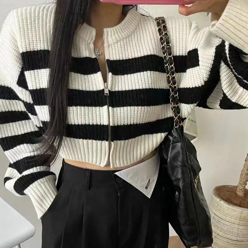 Pruhovaný pohodlný sveter na zips | Štýlový a pohodlný sveter
