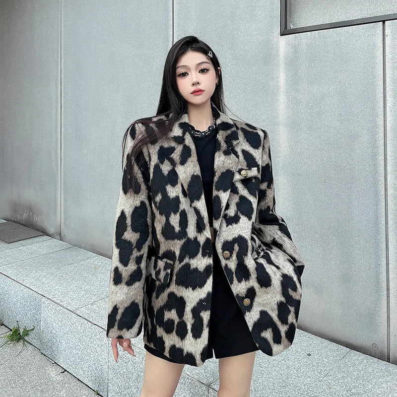 Elegantní leopardí šaty zimní bunda | Elegantní a pohodlná podzimní móda