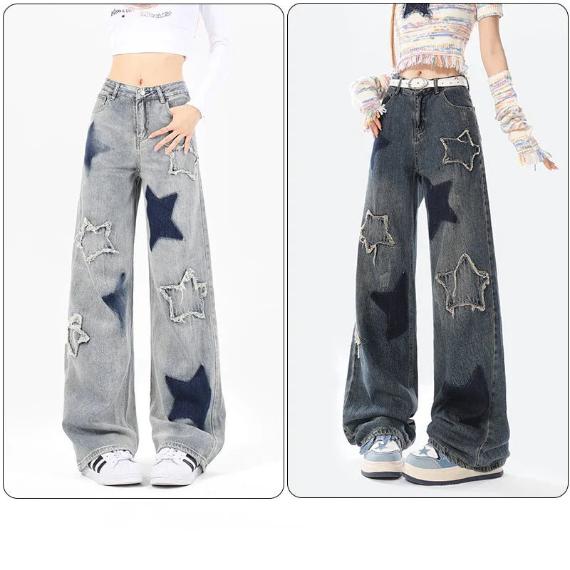 Vintage džíny s hvězdami | Pohodlné a stylové streetwearové oblečení