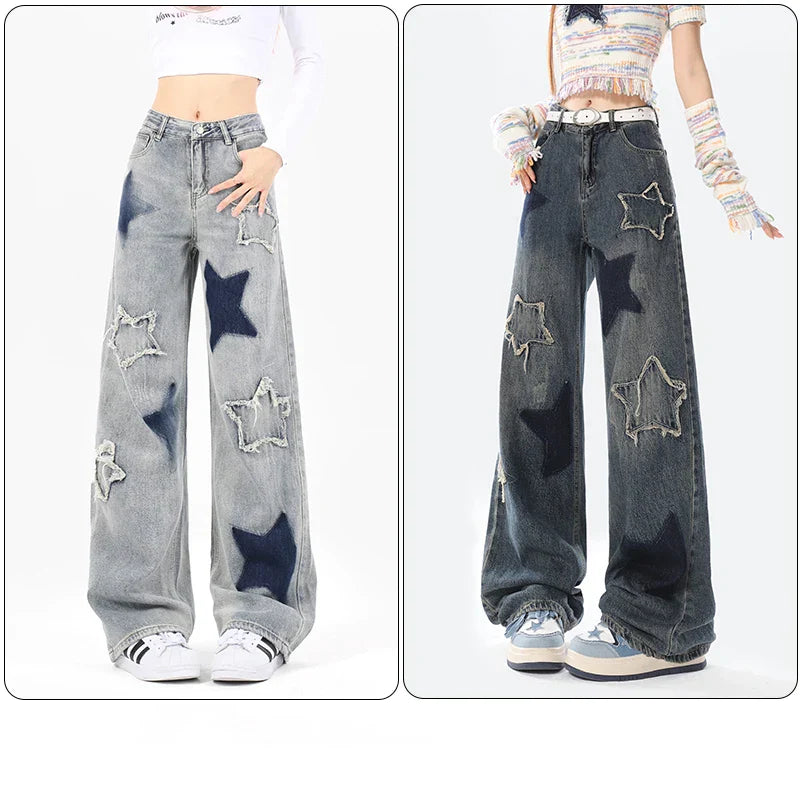 Vintage Denim Jeans mit Sternen | Komfortable und Stilvolle Streetwear