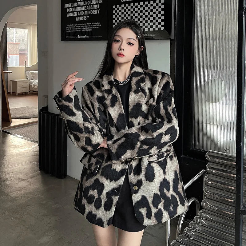 Elegantní leopardí šaty zimní bunda | Elegantní a pohodlná podzimní móda