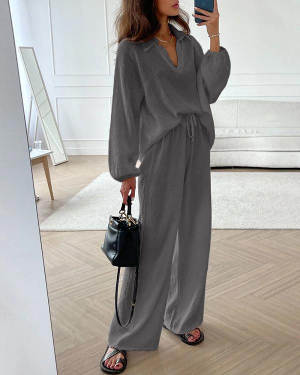 Beatrisa - Ležérní set s volným topem a kalhotami bootcut