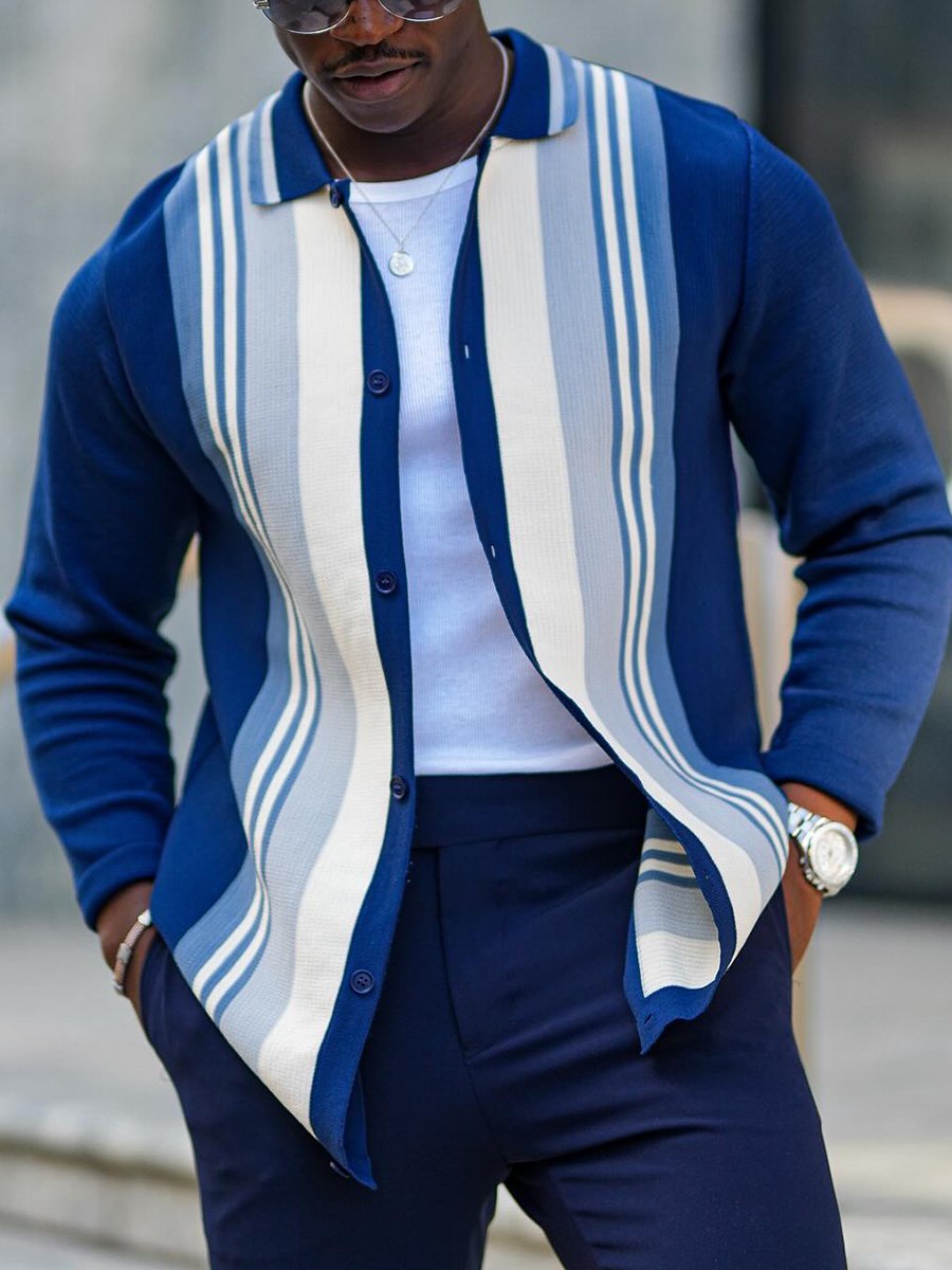 Cardigan rayé pour homme avec revers et patte de boutonnage - Stylé & Décontracté
