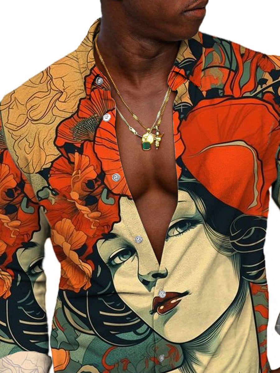 Chemise décontractée à manches longues pour homme avec imprimé beauté rétro - Unique & stylé
