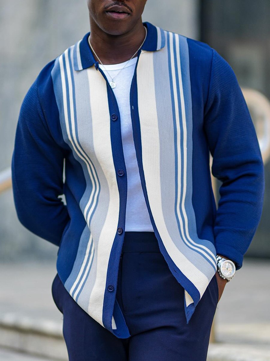 Cardigan rayé pour homme avec revers et patte de boutonnage - Stylé & Décontracté