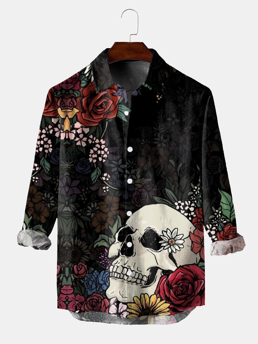 Herre Resort Kranium Blomstret Langærmet Skjorte - Unik & Behagelig