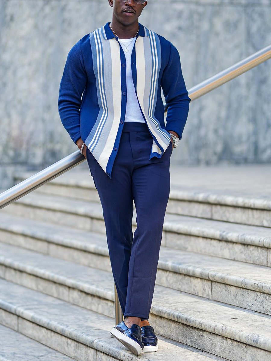 Cardigan rayé pour homme avec revers et patte de boutonnage - Stylé & Décontracté